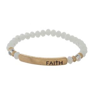 FAITH Beaded Stretch Bracelet with Gold Bar